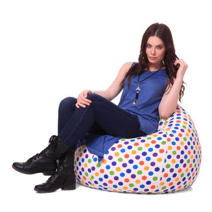 Style Homez Classic Premium Cotton Canvas Polka Dots Printed Bean Bag XL Size Filled with Beans Fillers