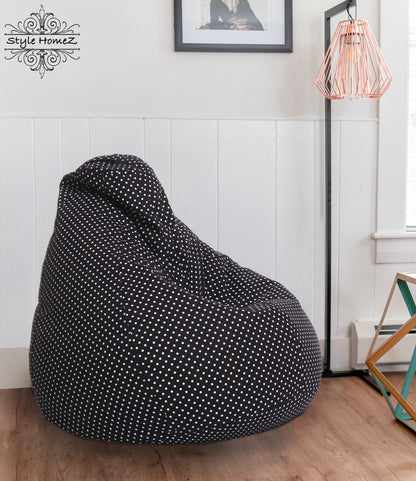 Style Homez Classic Cotton Canvas Polka Dots Printed Bean Bag XXL Size Filled with Beans Fillers