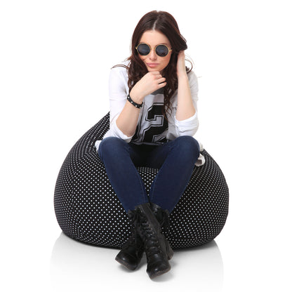 Style Homez Classic Cotton Canvas Polka Dots Printed Bean Bag XXL Size Filled with Beans Fillers