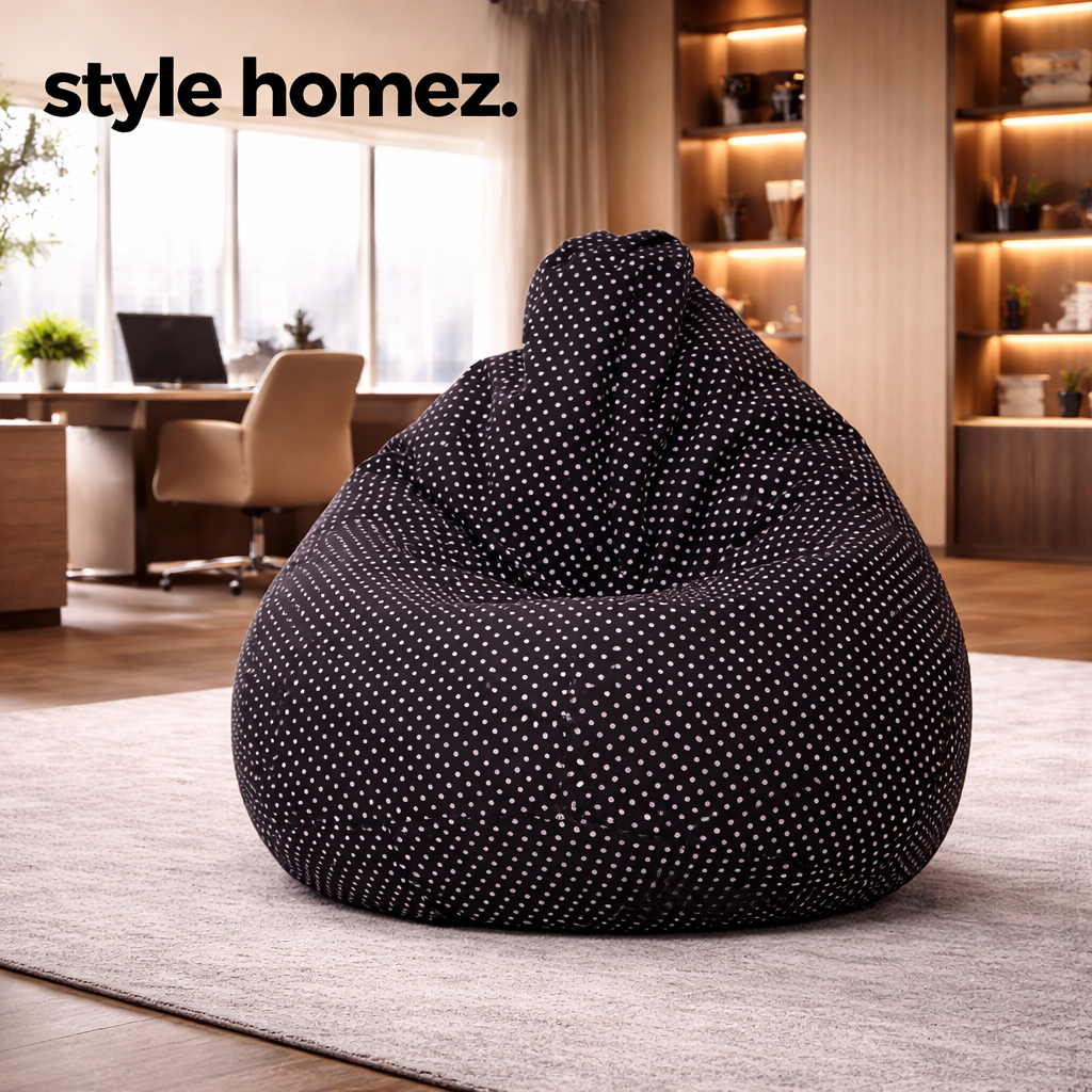 Style Homez Classic Premium Cotton Canvas Polka Dots Printed Bean Bag XL Size Filled with Beans Fillers