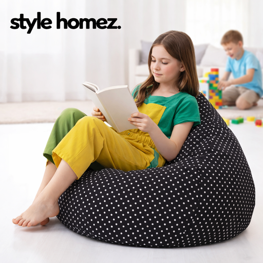 Style Homez Classic Premium Cotton Canvas Polka Dots Printed Bean Bag XL Size Filled with Beans Fillers