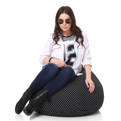 Style Homez Classic Cotton Canvas Polka Dots Printed Bean Bag XXL Size Filled with Beans Fillers