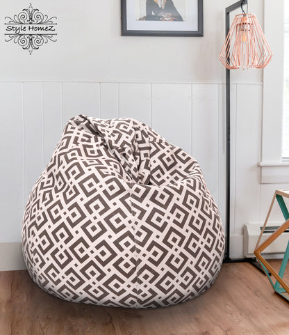 Style Homez Classic Premium Cotton Canvas Geometric Printed Bean Bag XL Size Filled with Beans Fillers