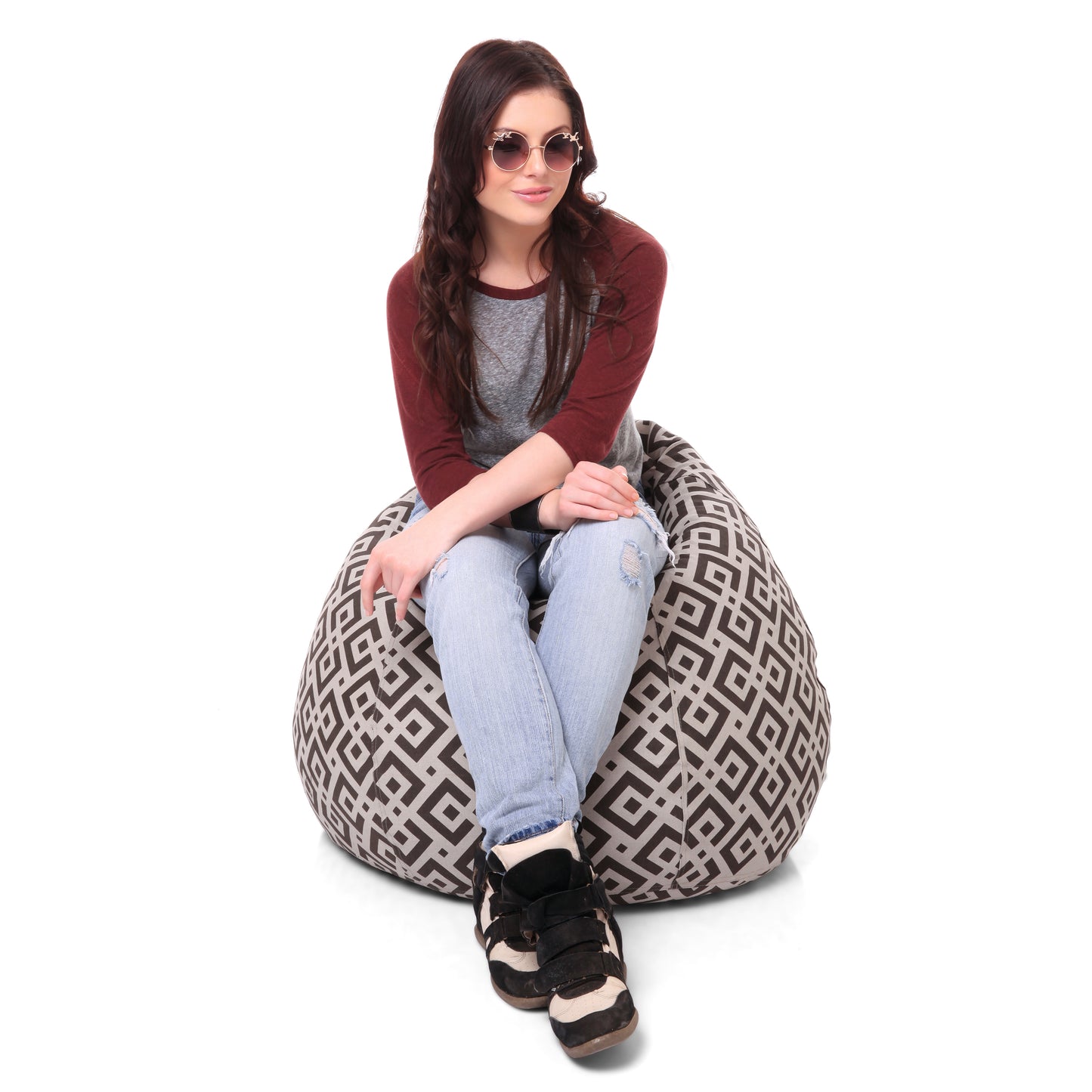 Style Homez Classic Premium Cotton Canvas Geometric Printed Bean Bag XL Size Filled with Beans Fillers