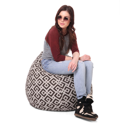 Style Homez Classic Premium Cotton Canvas Geometric Printed Bean Bag XL Size Filled with Beans Fillers
