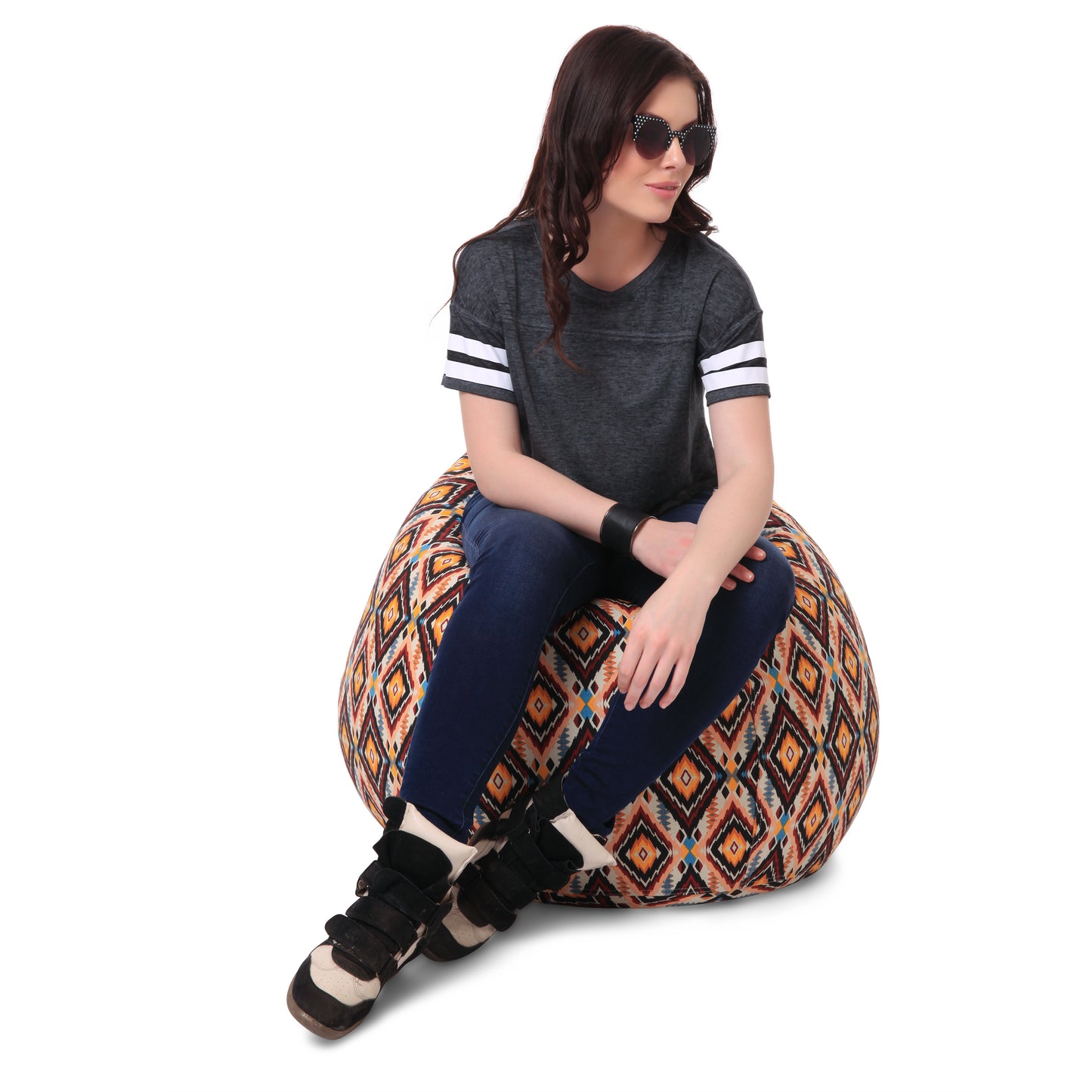Style Homez Classic Premium Cotton Canvas Geometric Printed Bean Bag XL Size Filled with Beans Fillers