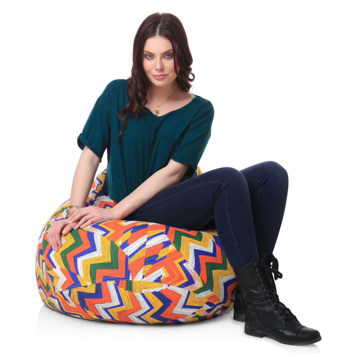 Style Homez Classic Premium Cotton Canvas Geometric Printed Bean Bag XL Size Filled with Beans Fillers