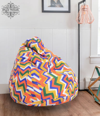 Style Homez Classic Premium Cotton Canvas Geometric Printed Bean Bag XL Size Filled with Beans Fillers