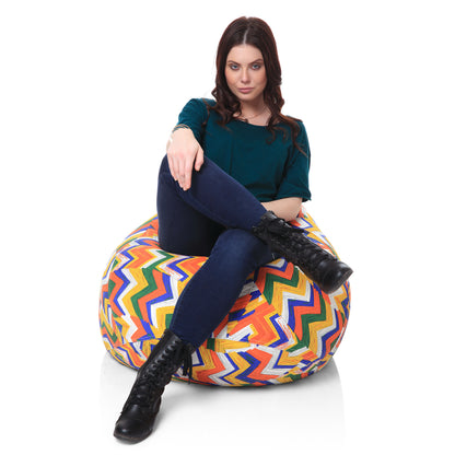Style Homez Classic Premium Cotton Canvas Geometric Printed Bean Bag XL Size Filled with Beans Fillers