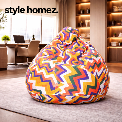 Style Homez Classic Premium Cotton Canvas Geometric Printed Bean Bag XL Size Filled with Beans Fillers