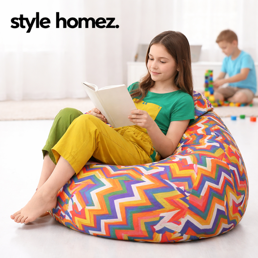 Style Homez Classic Premium Cotton Canvas Geometric Printed Bean Bag XL Size Filled with Beans Fillers