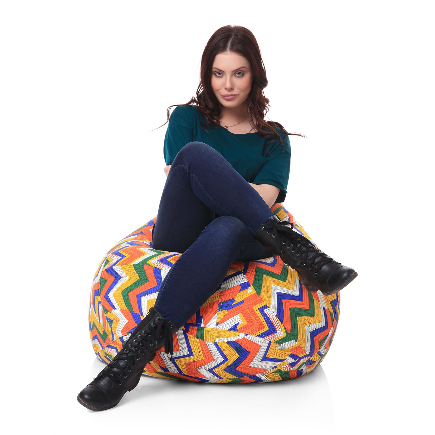 Style Homez Classic Premium Cotton Canvas Geometric Printed Bean Bag XL Size Filled with Beans Fillers