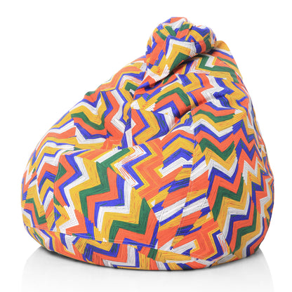 Style Homez Classic Premium Cotton Canvas Geometric Printed Bean Bag XL Size Filled with Beans Fillers