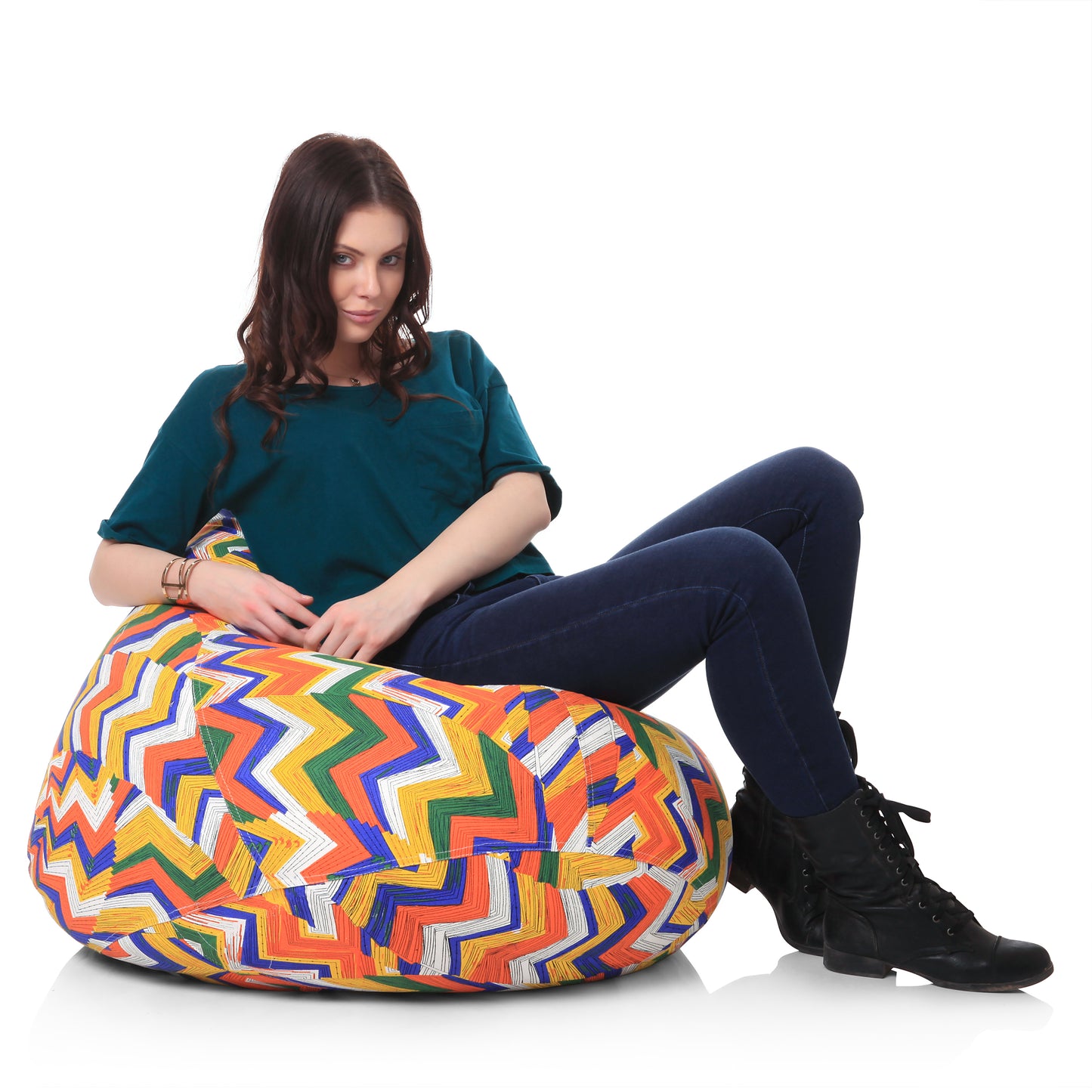 Style Homez Classic Premium Cotton Canvas Geometric Printed Bean Bag XL Size Filled with Beans Fillers