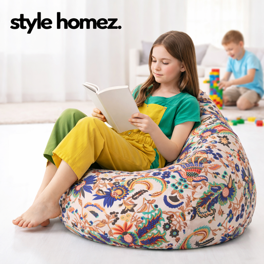 Style Homez Classic Premium Cotton Canvas Floral Printed Bean Bag XL Size Filled with Beans Fillers