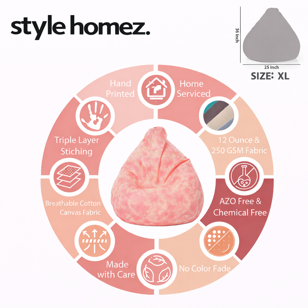 Style Homez Classic Premium Cotton Canvas Abstract Printed Bean Bag XL Size Filled with Beans Fillers