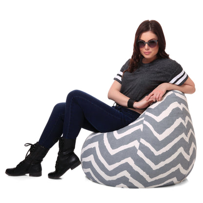 Style Homez Classic Premium Cotton Canvas Stripes Printed Bean Bag XL Size Filled with Beans Fillers
