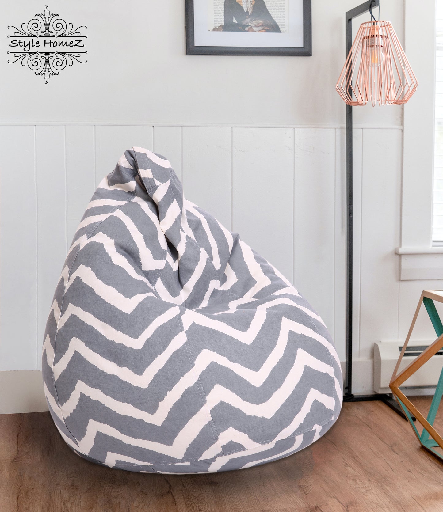 Style Homez Classic Premium Cotton Canvas Stripes Printed Bean Bag XL Size Filled with Beans Fillers