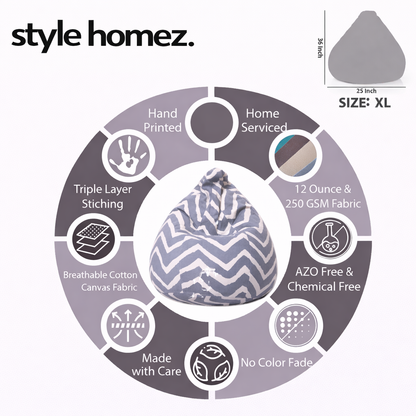 Style Homez Classic Premium Cotton Canvas Stripes Printed Bean Bag XL Size Filled with Beans Fillers