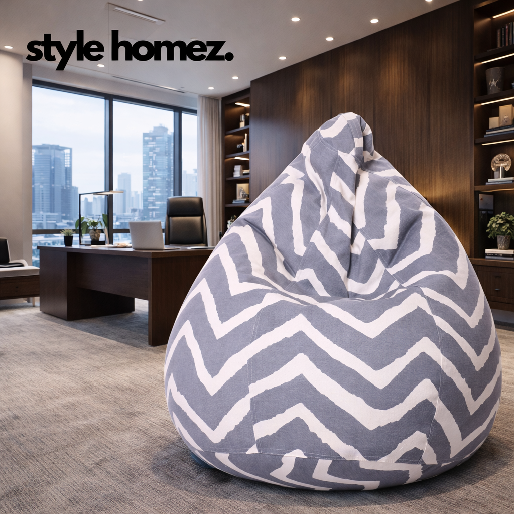 Style Homez Classic Premium Cotton Canvas Stripes Printed Bean Bag XL Size Filled with Beans Fillers