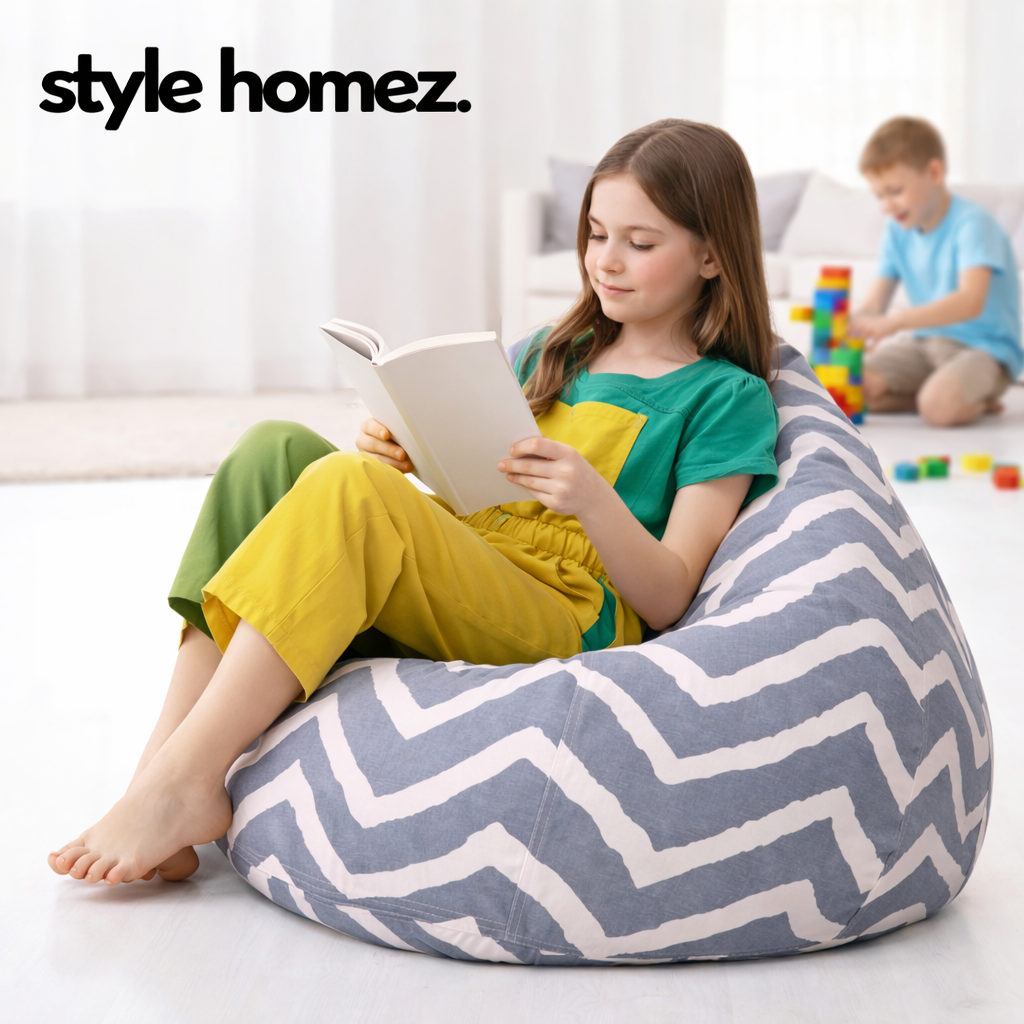 Style Homez Classic Premium Cotton Canvas Stripes Printed Bean Bag XL Size Filled with Beans Fillers