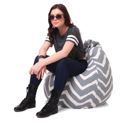 Style Homez Classic Premium Cotton Canvas Stripes Printed Bean Bag XL Size Filled with Beans Fillers