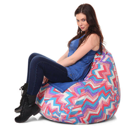 Style Homez Classic Premium Cotton Canvas Geometric Printed Bean Bag XL Size Filled with Beans Fillers
