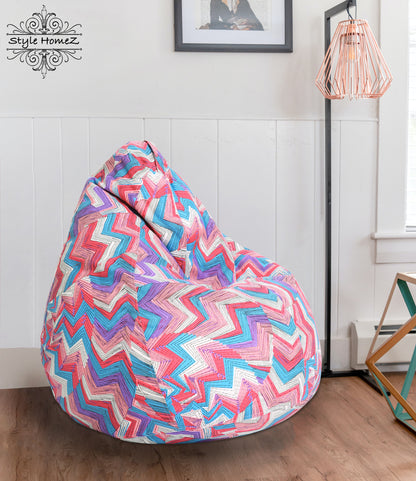 Style Homez Classic Premium Cotton Canvas Geometric Printed Bean Bag XL Size Filled with Beans Fillers