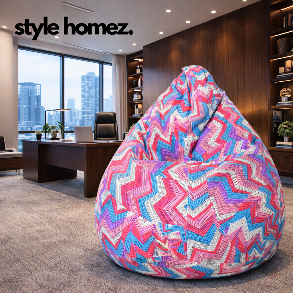 Style Homez Classic Premium Cotton Canvas Geometric Printed Bean Bag XL Size Filled with Beans Fillers