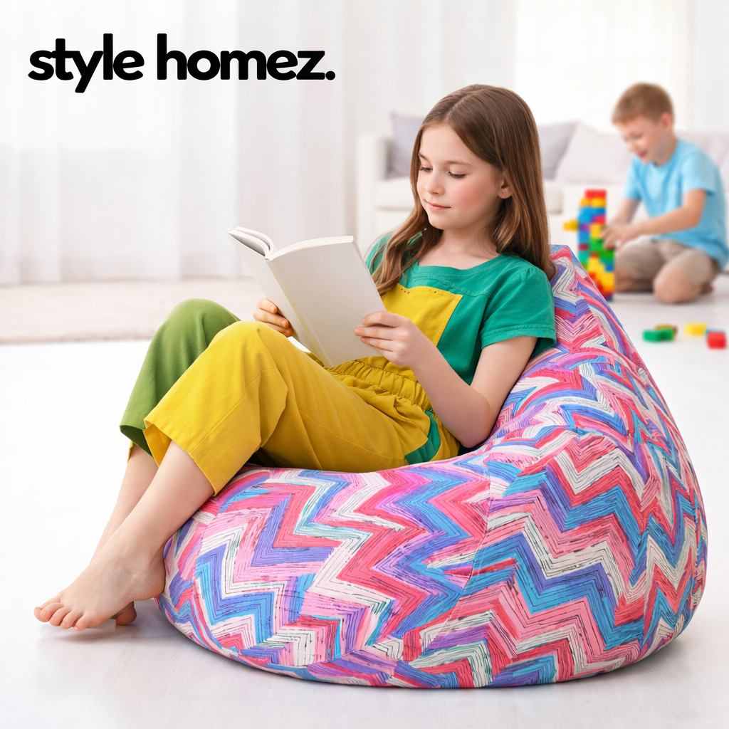 Style Homez Classic Premium Cotton Canvas Geometric Printed Bean Bag XL Size Filled with Beans Fillers
