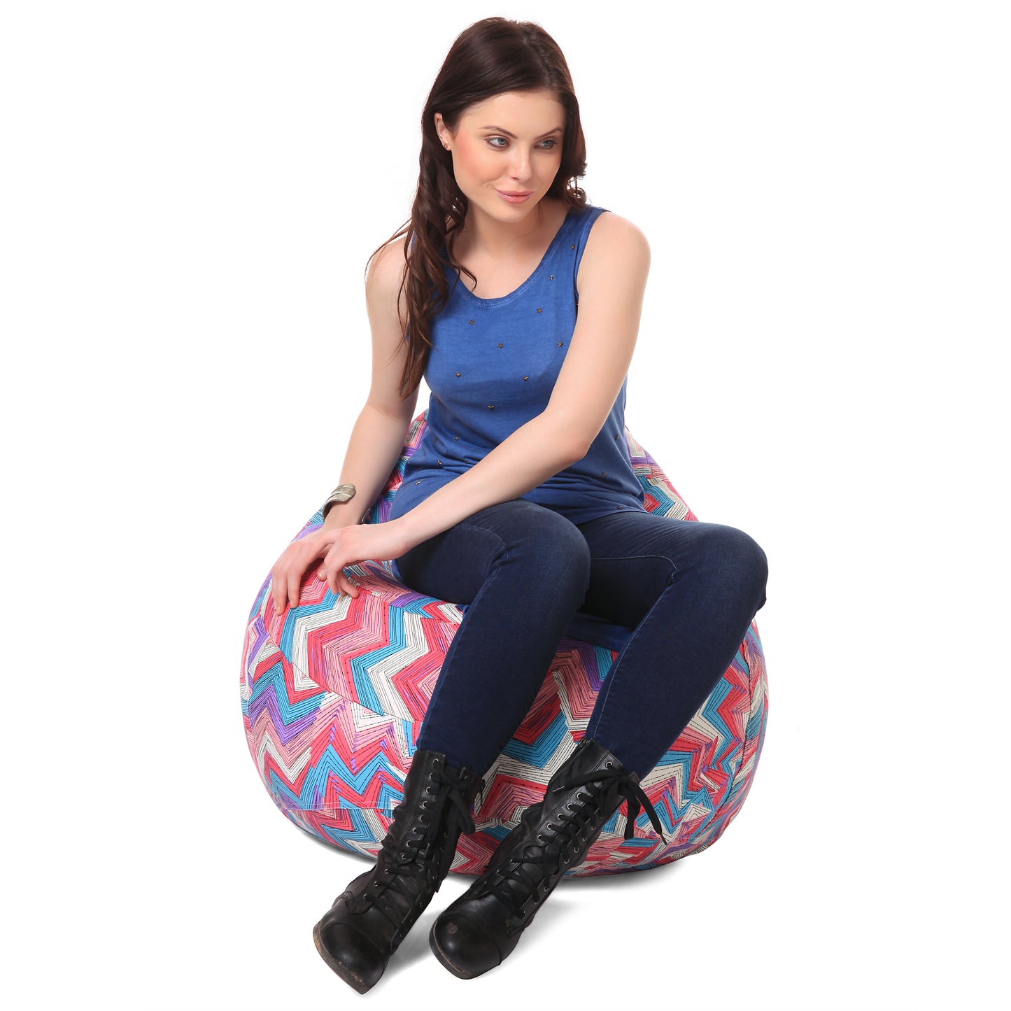 Style Homez Classic Premium Cotton Canvas Geometric Printed Bean Bag XL Size Filled with Beans Fillers