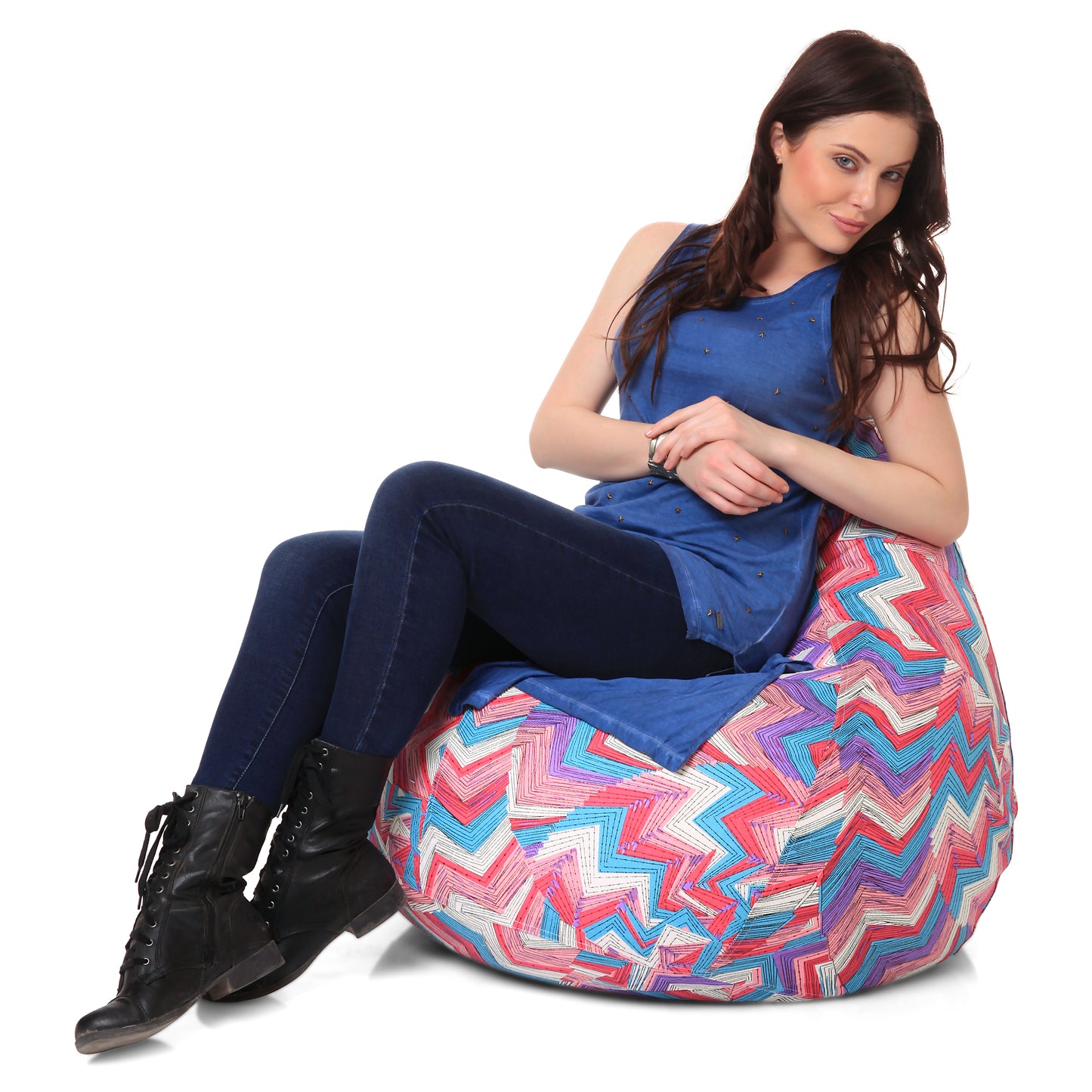 Style Homez Classic Premium Cotton Canvas Geometric Printed Bean Bag XL Size Filled with Beans Fillers