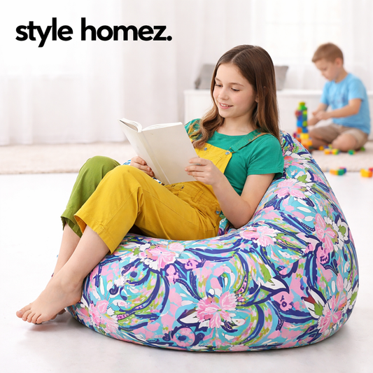 Style Homez Classic Premium Cotton Canvas Floral Printed Bean Bag XL Size Filled with Beans Fillers