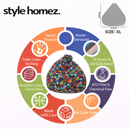 Style Homez CLASSIC BEAN BAG, Cotton Canvas Floral Printed, XL Size Cover Only