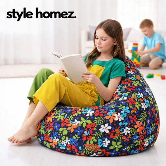 Style Homez Classic Premium Cotton Canvas Floral Printed Bean Bag XL Size Filled with Beans Fillers