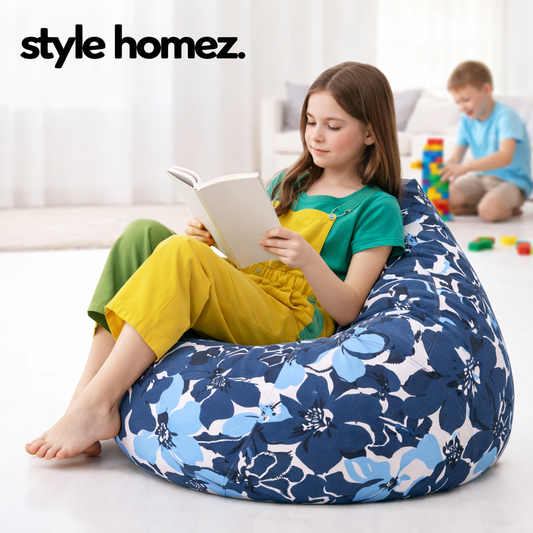 Style Homez Classic Premium Cotton Canvas Floral Printed Bean Bag XL Size Filled with Beans Fillers
