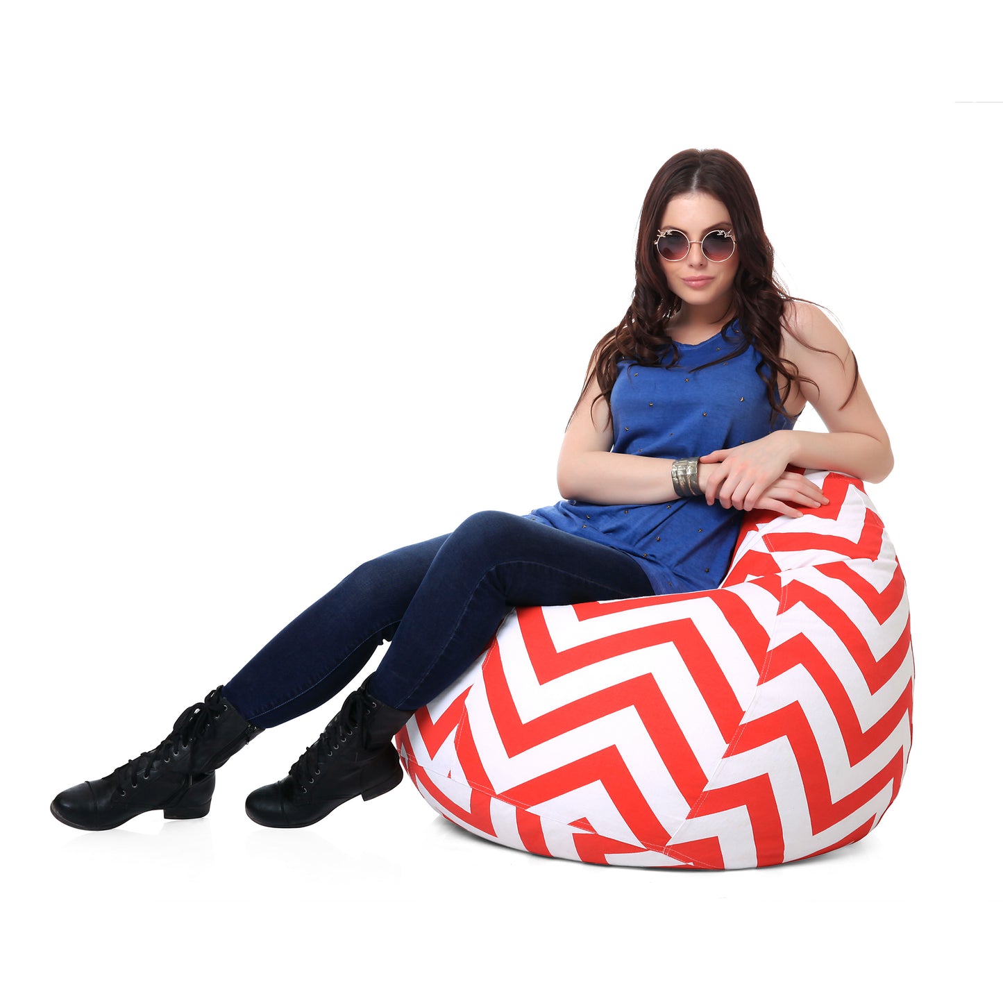 Style Homez Classic Premium Cotton Canvas Stripes Printed Bean Bag XL Size Filled with Beans Fillers