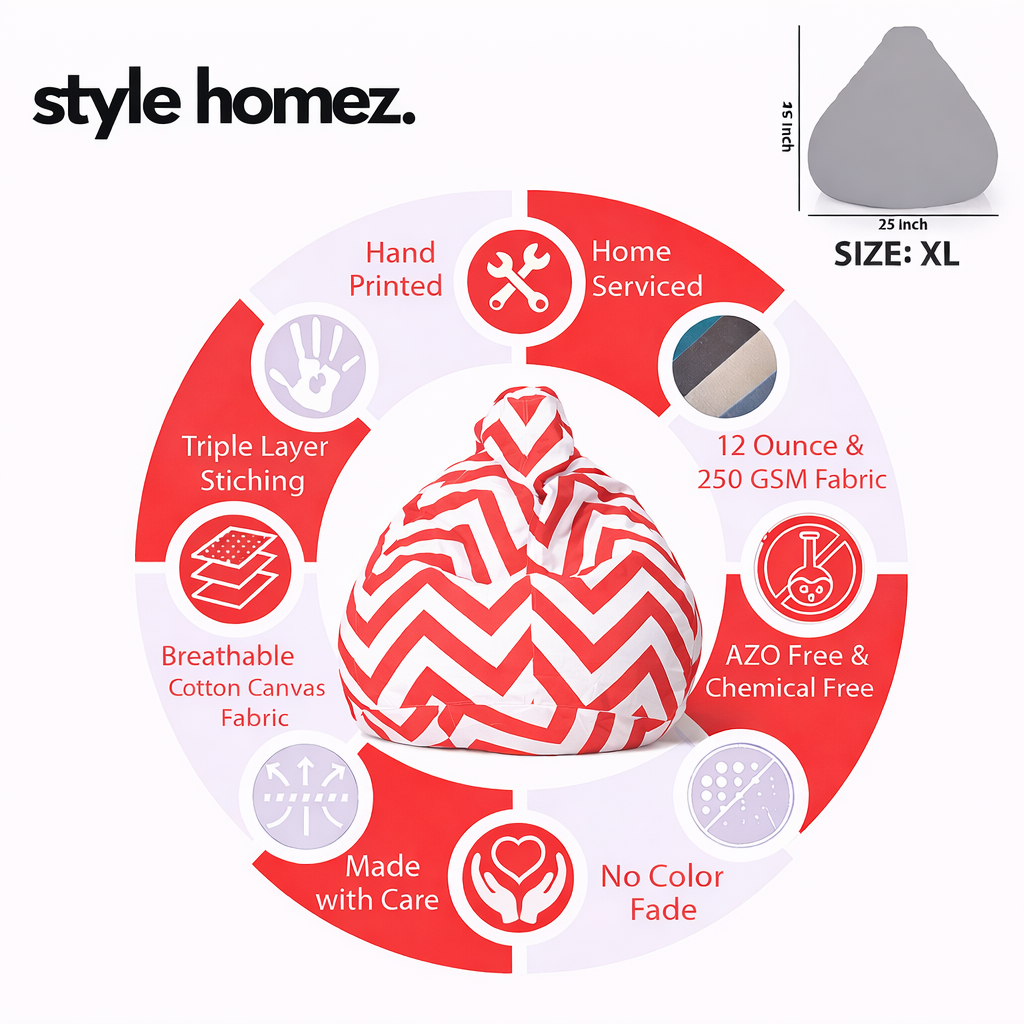Style Homez Classic Premium Cotton Canvas Stripes Printed Bean Bag XL Size Filled with Beans Fillers