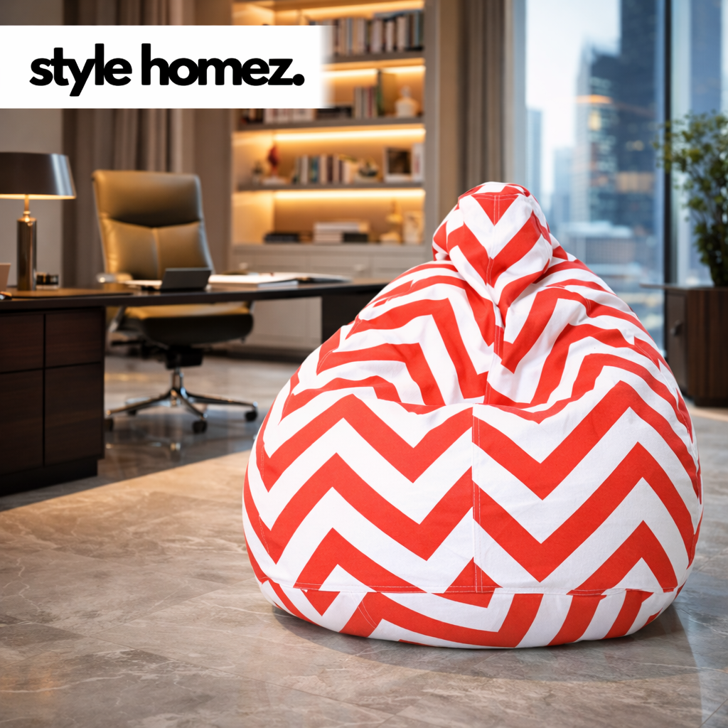 Style Homez Classic Premium Cotton Canvas Stripes Printed Bean Bag XL Size Filled with Beans Fillers