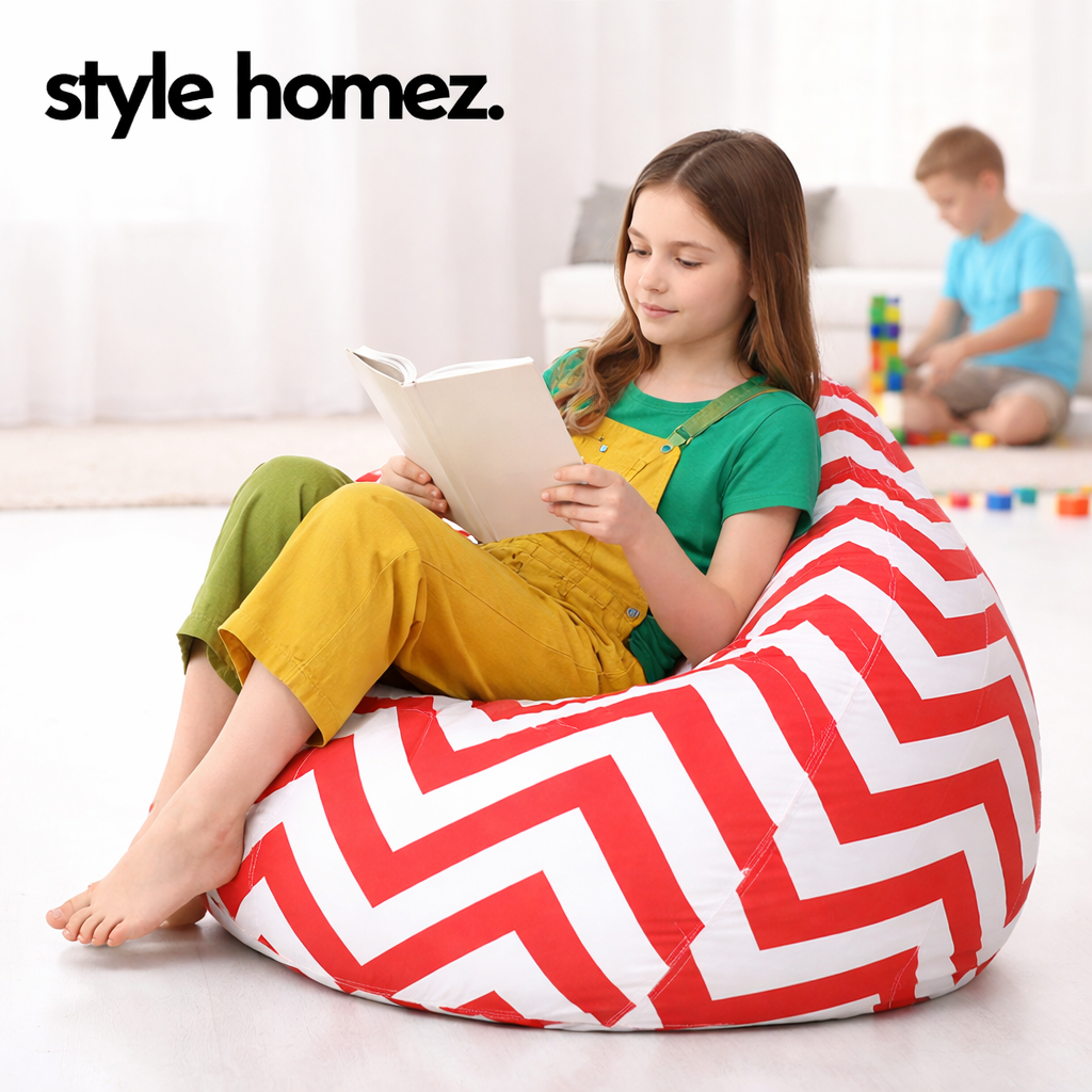 Style Homez Classic Premium Cotton Canvas Stripes Printed Bean Bag XL Size Filled with Beans Fillers
