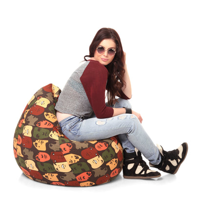 Style Homez Classic Premium Cotton Canvas Abstract Printed Bean Bag XL Size Filled with Beans Fillers