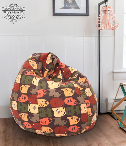 Style Homez Classic Premium Cotton Canvas Abstract Printed Bean Bag XL Size Filled with Beans Fillers