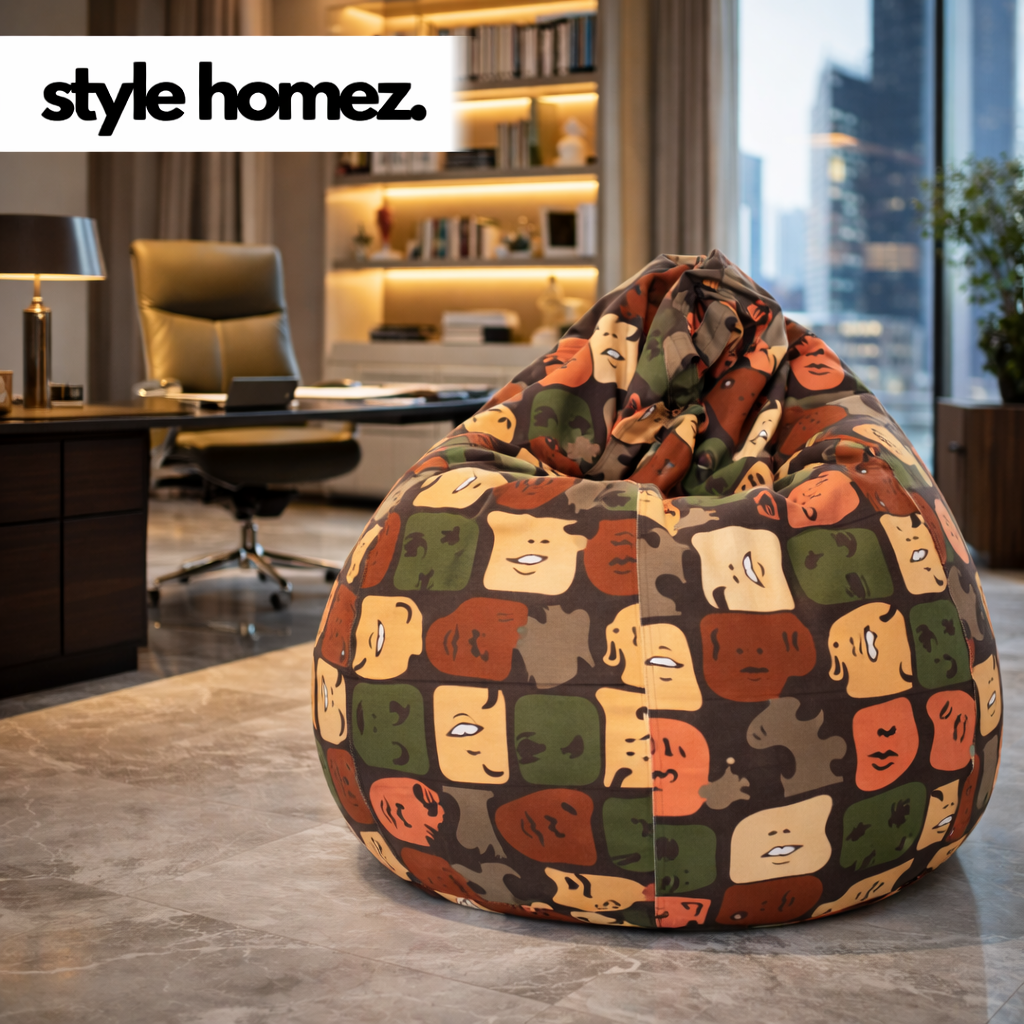 Style Homez Classic Premium Cotton Canvas Abstract Printed Bean Bag XL Size Filled with Beans Fillers