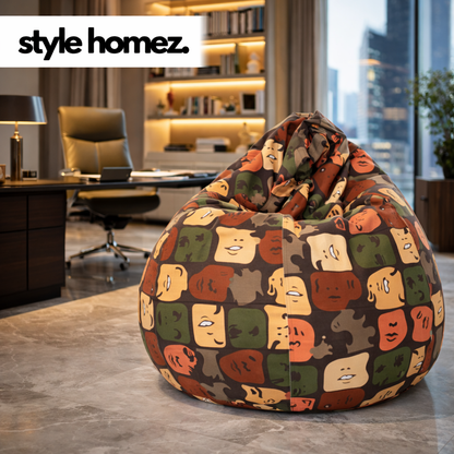 Style Homez Classic Premium Cotton Canvas Abstract Printed Bean Bag XL Size Filled with Beans Fillers