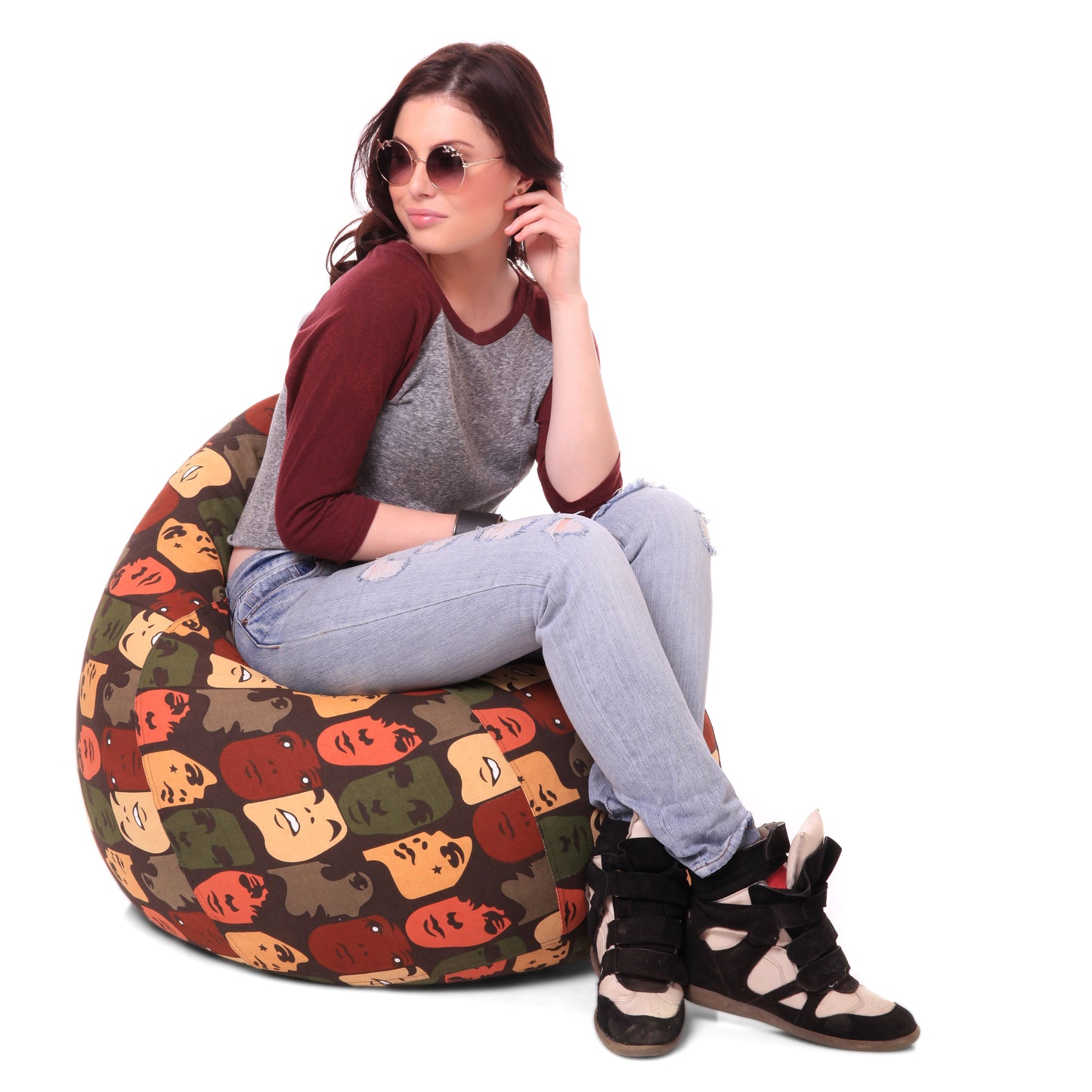 Style Homez Classic Premium Cotton Canvas Abstract Printed Bean Bag XL Size Filled with Beans Fillers