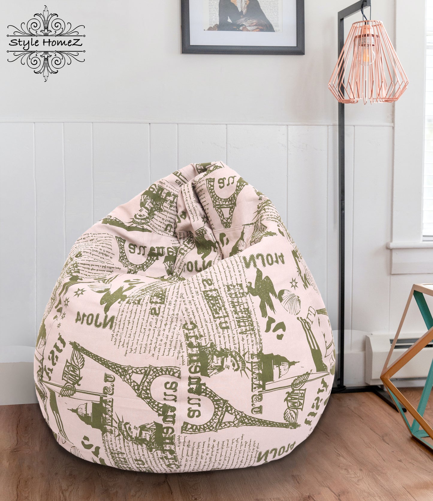 Style Homez Classic Premium Cotton Canvas Abstract Printed Bean Bag XL Size Filled with Beans Fillers