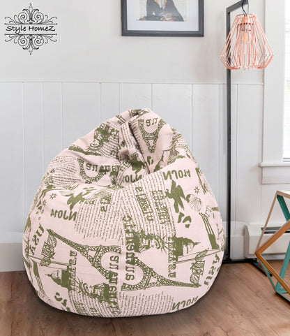 Style Homez Classic Premium Cotton Canvas Abstract Printed Bean Bag XL Size Filled with Beans Fillers