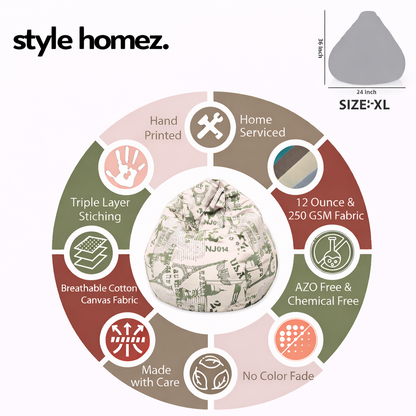 Style Homez Classic Premium Cotton Canvas Abstract Printed Bean Bag XL Size Filled with Beans Fillers