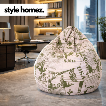 Style Homez Classic Premium Cotton Canvas Abstract Printed Bean Bag XL Size Filled with Beans Fillers