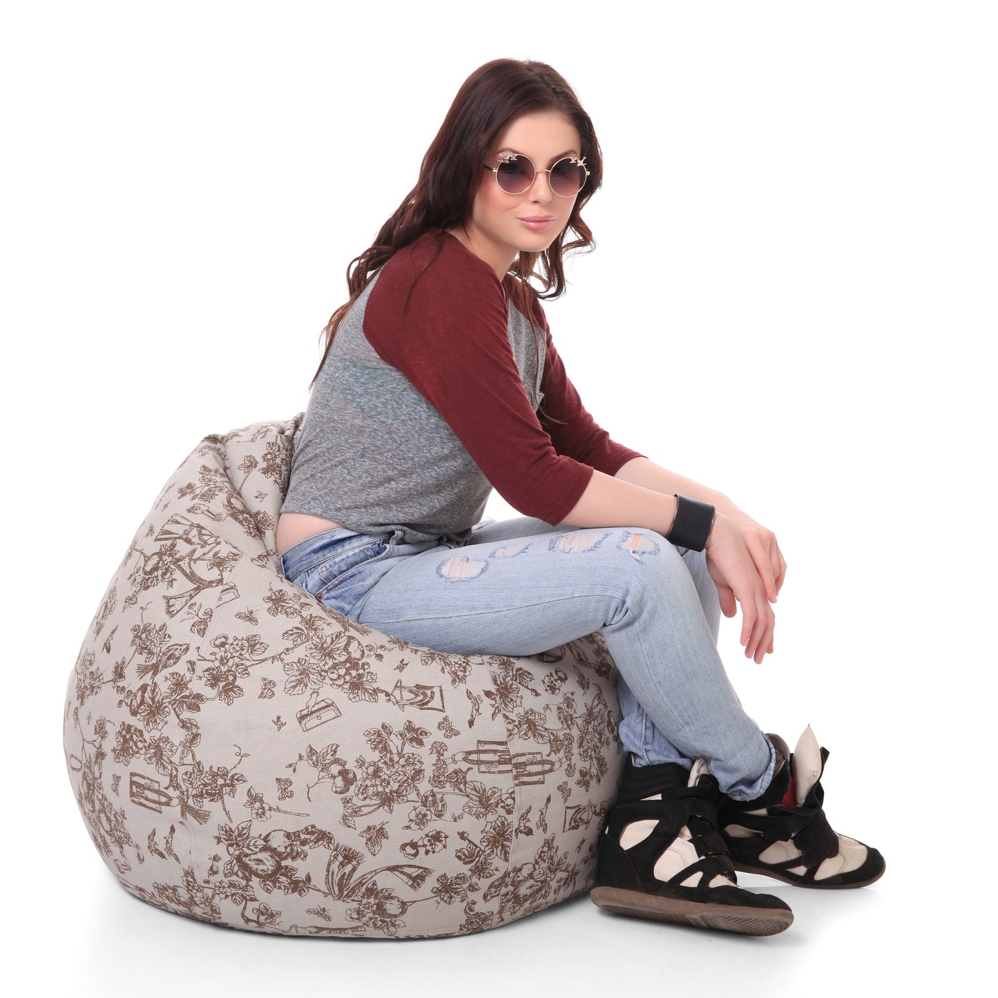 Style Homez Classic Premium Cotton Canvas Abstract Printed Bean Bag XL Size Filled with Beans Fillers